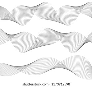 Design elements. Wave of many gray lines. Abstract wavy stripes on white background isolated. Creative line art. Vector illustration EPS 10. Colourful shiny waves with lines created using Blend Tool.