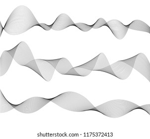 Design elements. Wave of many gray lines. Abstract wavy stripes on white background isolated. Creative line art. Vector illustration EPS 10. Colourful shiny waves with lines created using Blend Tool.