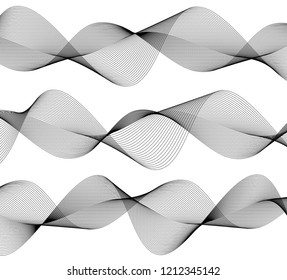 Design elements. Wave of many gray lines. Abstract wavy stripes on white background isolated. Creative line art. Vector illustration EPS 10. Colourful shiny waves with lines created using Blend Tool.