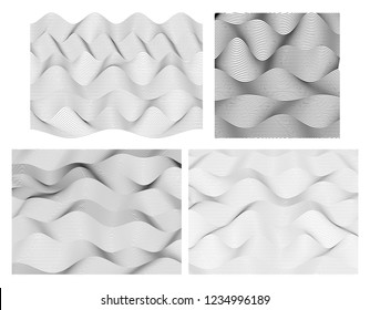 Design elements. Wave of many gray lines. Abstract wavy stripes on white background. Creative line art. Vector illustration EPS 10. Colourful shiny waves with lines created using Blend Tool