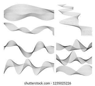 Design elements. Wave of many gray lines. Abstract wavy stripes on white background isolated. Creative line art. Vector illustration EPS 10. Colourful shiny waves with lines created using Blend Tool.