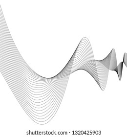 Design elements. Wave of many gray lines. Abstract wavy stripes on white background isolated. Creative line art. Vector illustration EPS 10. Colourful shiny waves with lines created using Blend Tool