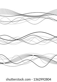 Design elements. Wave of many gray lines. Abstract wavy stripes on white background isolated. Creative line art. Vector illustration EPS 10. Colourful shiny waves with lines created using Blend Tool
