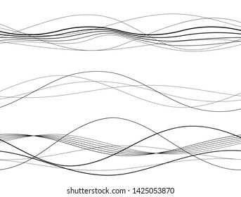 Design elements. Wave of many gray lines. Abstract wavy stripes on white background isolated. Creative line art. Vector illustration EPS 10. Colourful shiny waves with lines created using Blend Tool
