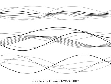 Design elements. Wave of many gray lines. Abstract wavy stripes on white background isolated. Creative line art. Vector illustration EPS 10. Colourful shiny waves with lines created using Blend Tool