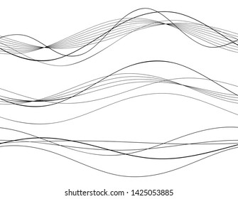 Design elements. Wave of many gray lines. Abstract wavy stripes on white background isolated. Creative line art. Vector illustration EPS 10. Colourful shiny waves with lines created using Blend Tool