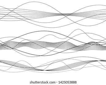 Design elements. Wave of many gray lines. Abstract wavy stripes on white background isolated. Creative line art. Vector illustration EPS 10. Colourful shiny waves with lines created using Blend Tool