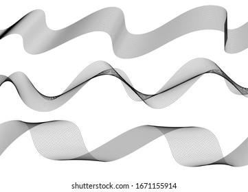 Design elements. Wave of many gray lines. Abstract wavy stripes on white background isolated. Creative line art. Vector illustration EPS 9. Colourful shiny waves with lines created using Blend Tool.