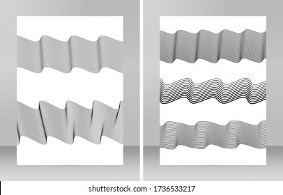 Design elements. Wave of many gray lines. Abstract wavy stripes on white background isolated. Creative line art. Vector illustration EPS 10. Colourful shiny waves with lines created using Blend Tool