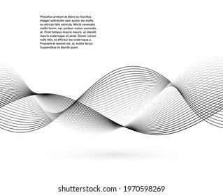 Design elements. Wave of many gray lines. Abstract wavy stripes on white background isolated. Creative line art. Vector illustration EPS 10. Black waves with lines created using Blend Tool
