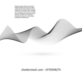 Design elements. Wave of many gray lines. Abstract wavy stripes on white background isolated. Creative line art. Vector illustration EPS 10. Black waves with lines created using Blend Tool
