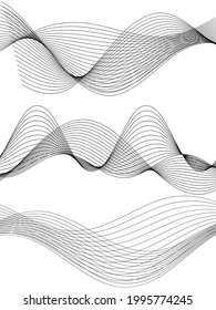 Design elements. Wave of many gray lines. Abstract wavy stripes on white background isolated. Creative line art. Vector illustration EPS 10. Colourful shiny waves with lines created using Blend Tool.