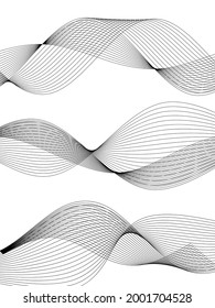 Design elements. Wave of many gray lines. Abstract wavy stripes on white background isolated. Creative line art. Vector illustration EPS 10. Colourful shiny waves with lines created using Blend Tool.