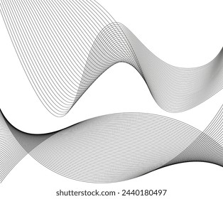 Design elements. Wave of many gray lines. Abstract wavy stripes on white background isolated. Creative line art. Vector illustration EPS 10. black shiny waves with lines created using Blend Tool.