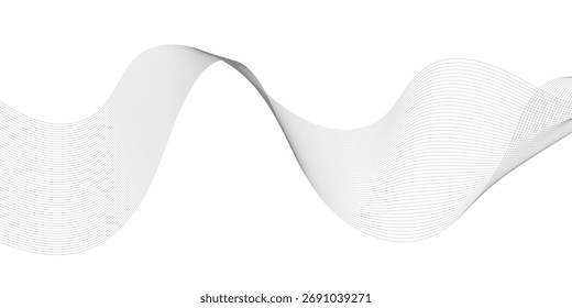 Design elements. Wave of many gray lines. Abstract wavy stripes on white background isolated. Creative line art. shiny waves with lines created using Blend Tool.