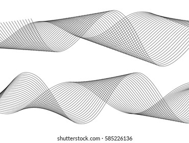 Design elements. Wave of many gray lines. Abstract wavy stripes on white background isolated. Creative line art. Vector illustration EPS 10. Colourful shiny waves with lines created using Blend Tool. 