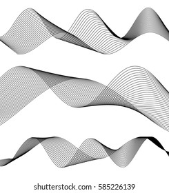 Design elements. Wave of many gray lines. Abstract wavy stripes on white background isolated. Creative line art. Vector illustration EPS 10. Colourful shiny waves with lines created using Blend Tool. 