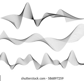 Design elements. Wave of many gray lines. Abstract wavy stripes on white background isolated. Creative line art. Vector illustration EPS 10. Colourful shiny waves with lines created using Blend Tool.