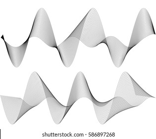 Design elements. Wave of many gray lines. Abstract wavy stripes on white background isolated. Creative line art. Vector illustration EPS 10. Colourful shiny waves with lines created using Blend Tool.