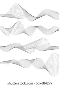 Design elements. Wave of many gray lines. Abstract wavy stripes on white background isolated. Creative line art. Vector illustration EPS 10. Colourful shiny waves with lines created using Blend Tool.