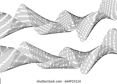 Design elements. Wave of many gray lines. Abstract wavy stripes on white background isolated. Creative line art. Vector illustration EPS 10. Colourful shiny waves with lines created using Blend Tool