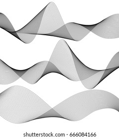 Design elements. Wave of many gray lines. Abstract wavy stripes on white background isolated. Creative line art. Vector illustration EPS 10. Colourful shiny waves with lines created using Blend Tool