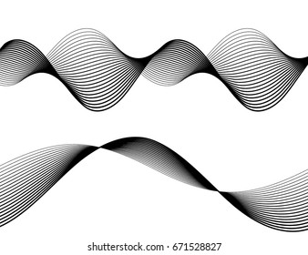 Design elements. Wave of many gray lines. Abstract wavy stripes on white background isolated. Creative line art. Vector illustration EPS 10. Colourful shiny waves with lines created using Blend Tool