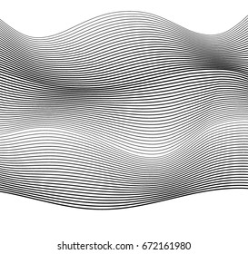 Design elements. Wave of many gray lines. Abstract wavy stripes on white background. Creative line art. Vector illustration EPS 10. Black waves with lines created using Blend Tool.