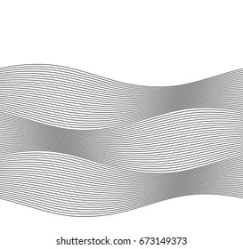 Design elements. Wave of many gray lines. Abstract wavy stripes on white background. Creative line art. Vector illustration EPS 10. Black waves with lines created using Blend Tool.