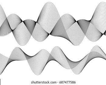 Design elements. Wave of many gray lines. Abstract wavy stripes on white background isolated. Creative line art. Vector illustration EPS 10. Colourful shiny waves with lines created using Blend Tool.