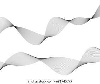 Design elements. Wave of many gray lines. Abstract wavy stripes on white background isolated. Creative line art. Vector illustration EPS 10. Colourful shiny waves with lines created using Blend Tool.