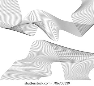 Design elements. Wave of many gray lines. Abstract wavy stripes on white background isolated. Creative line art. Vector illustration EPS 10. Colourful shiny waves with lines created using Blend Tool