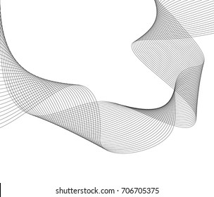 Design elements. Wave of many gray lines. Abstract wavy stripes on white background isolated. Creative line art. Vector illustration EPS 10. Colourful shiny waves with lines created using Blend Tool