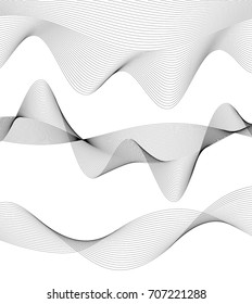 Design elements. Wave of many gray lines. Abstract wavy stripes on white background isolated. Creative line art. Vector illustration EPS 10. Colourful shiny waves with lines created using Blend Tool.