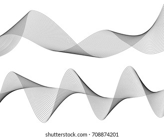 Design elements. Wave of many gray lines. Abstract wavy stripes on white background isolated. Creative line art. Vector illustration EPS 10. Colourful shiny waves with lines created using Blend Tool