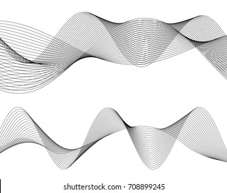 Design elements. Wave of many gray lines. Abstract wavy stripes on white background isolated. Creative line art. Vector illustration EPS 10. Colourful shiny waves with lines created using Blend Tool.