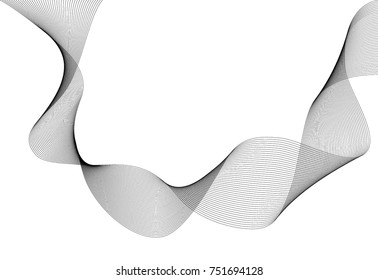 Design elements. Wave of many gray lines. Abstract wavy stripes on white background isolated. Creative line art. Vector illustration EPS 10. Colourful shiny waves with lines created using Blend Tool.