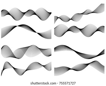 Design elements. Wave of many gray lines. Abstract wavy stripes on white background isolated. Creative line art. Vector illustration EPS 10. Colourful shiny waves with lines created using Blend Tool