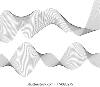 Design elements. Wave of many gray lines. Abstract wavy stripes on white background isolated. Creative line art. Vector illustration EPS 10. Colourful shiny waves with lines created using Blend Tool.