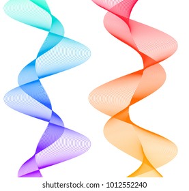 Design elements. Wave of many lines. Abstract vertical wavy stripes on white background isolated. Creative line art. Vector illustration EPS 10. Colourful waves with lines created using Blend Tool