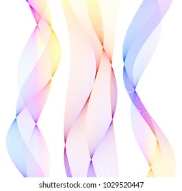 Design elements. Wave of many lines. Abstract vertical wavy stripes on white background isolated. Creative line art. Vector illustration EPS 10. Colourful waves with lines created using Blend Tool
