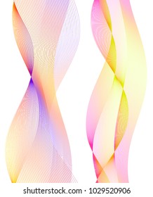 Design elements. Wave of many lines. Abstract vertical wavy stripes on white background isolated. Creative line art. Vector illustration EPS 10. Colourful waves with lines created using Blend Tool