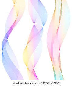 Design elements. Wave of many lines. Abstract vertical wavy stripes on white background isolated. Creative line art. Vector illustration EPS 10. Colourful waves with lines created using Blend Tool