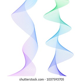 Design elements. Wave of many lines. Abstract vertical wavy stripes on white background isolated. Creative line art. Vector illustration EPS 10. Colourful waves with lines created using Blend Tool