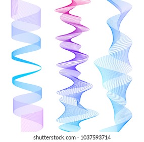 Design elements. Wave of many lines. Abstract vertical wavy stripes on white background isolated. Creative line art. Vector illustration EPS 10. Colourful waves with lines created using Blend Tool