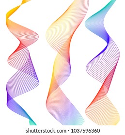 Design elements. Wave of many lines. Abstract vertical wavy stripes on white background isolated. Creative line art. Vector illustration EPS 10. Colourful waves with lines created using Blend Tool