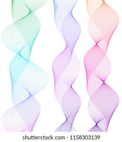 Design elements. Wave of many lines. Abstract vertical wavy stripes on white background isolated. Creative line art. Vector illustration EPS 10. Colourful waves with lines created using Blend Tool