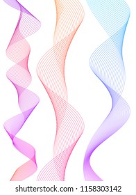 Design elements. Wave of many lines. Abstract vertical wavy stripes on white background isolated. Creative line art. Vector illustration EPS 10. Colourful waves with lines created using Blend Tool
