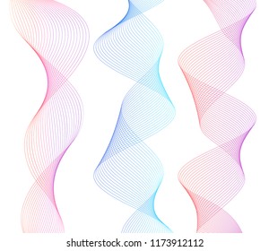 Design elements. Wave of many lines. Abstract vertical wavy stripes on white background isolated. Creative line art. Vector illustration EPS 10. Colourful waves with lines created using Blend Tool