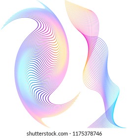 Design elements. Wave of many lines. Abstract vertical wavy stripes on white background isolated. Creative line art. Vector illustration EPS 10. Colourful waves with lines created using Blend Tool